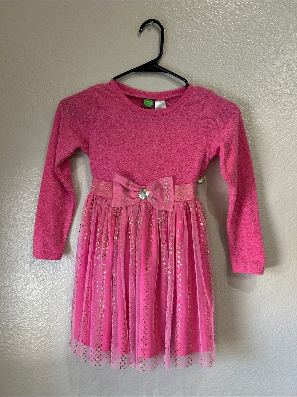 Dollie & Me Hot Pink Sequin Tulle Bow Dress Girls Sz 8 Party Formal